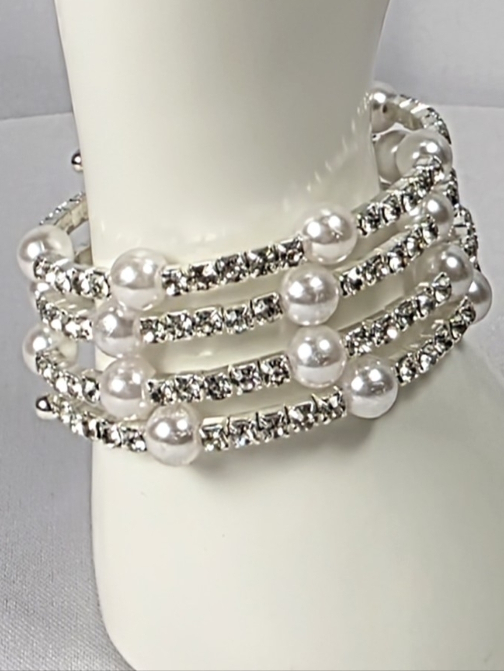 Pearl Rhinestone Multi Strand Bracelet Elegant Bridal Glam Stretch